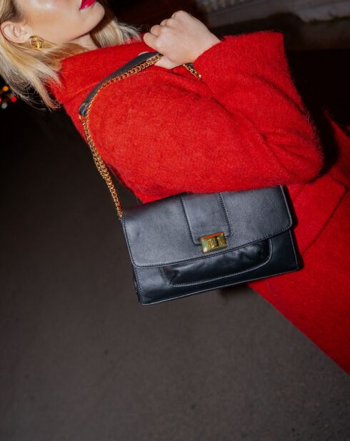 Sac bandoulière en Cuir de Vachette Zig noir - 27x17x5 cm