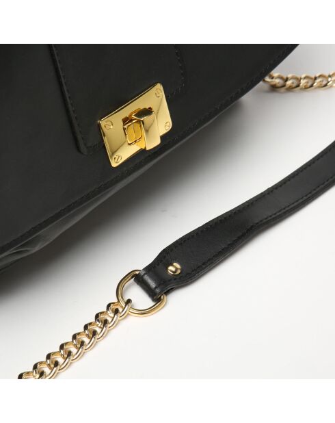 Sac bandoulière en Cuir de Vachette Zig noir - 27x17x5 cm