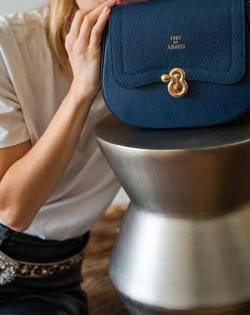 Marineblaue Schultertasche Susy aus Leder - 23x18x7,5 cm