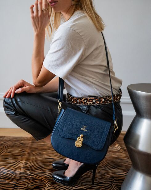 Marineblaue Schultertasche Susy aus Leder - 23x18x7,5 cm