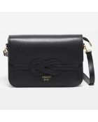 Schwarze Schultertasche aus bernsteinfarbenem Leder - 26x17x8 cm