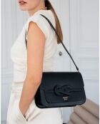 Schwarze Schultertasche aus bernsteinfarbenem Leder - 26x17x8 cm