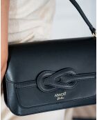 Schwarze Schultertasche aus bernsteinfarbenem Leder - 26x17x8 cm