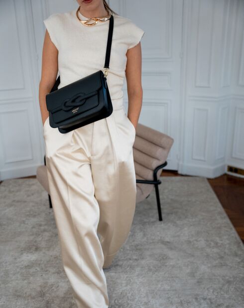 Schwarze Schultertasche aus bernsteinfarbenem Leder - 26x17x8 cm