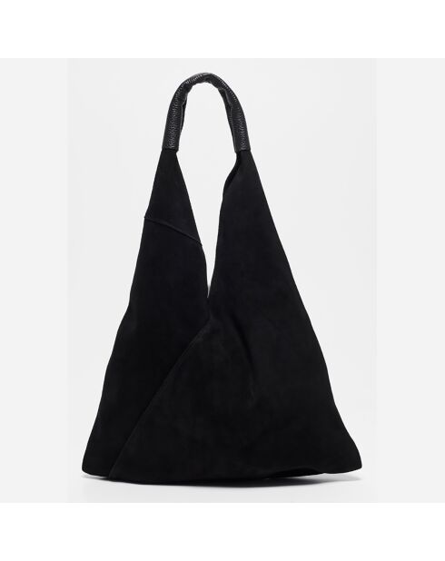 Bolso de mano negro de piel vaquera - 40x47 cm