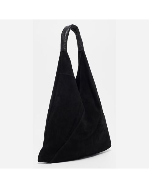 Bolso de mano negro de piel vaquera - 40x47 cm