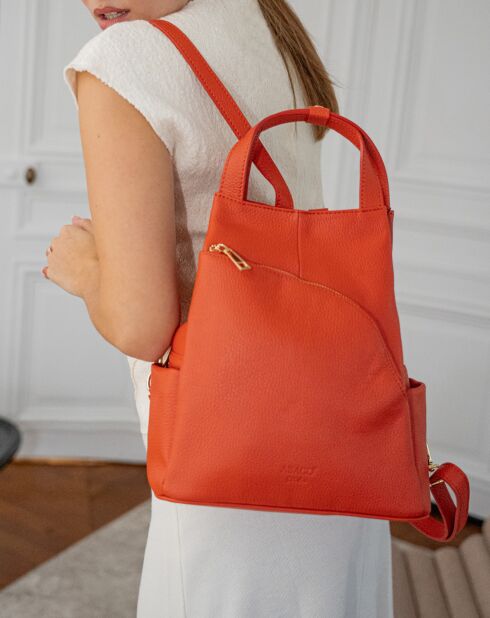 Sac à dos en Cuir Nala orange foncé  - 24x30x12 cm