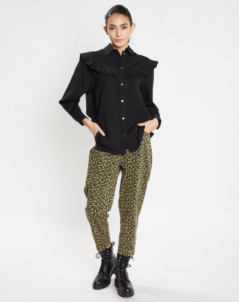 Pantalon en Velours milleraies de Coton Calvin vert/jaune