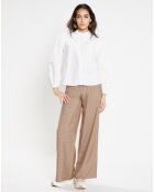 Pantalon large et fluide imprimé pied-de-poule marron