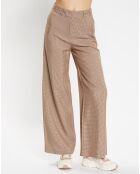 Pantalon large et fluide imprimé pied-de-poule marron