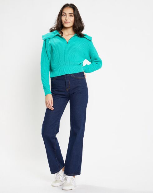 Pull en Grosse maille de Coton Oeko-Tex® Blaise Col zippé vert