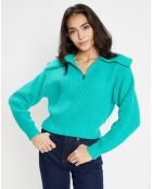 Pull en Grosse maille de Coton Oeko-Tex® Blaise Col zippé vert