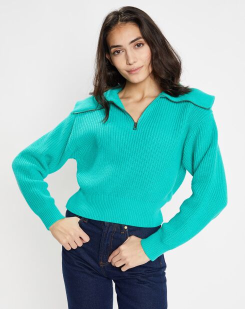 Pull en Grosse maille de Coton Oeko-Tex® Blaise Col zippé vert