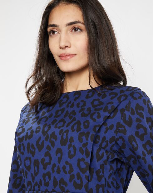 Robe court en Coton bio Clara imprimé léopard bleu/noir