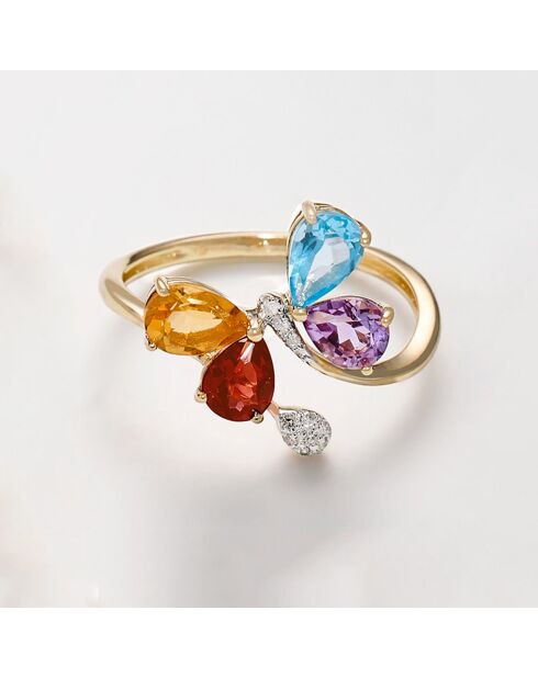 Bague Taïra Diamants 0.04 ct & Mix Pierres or jaune