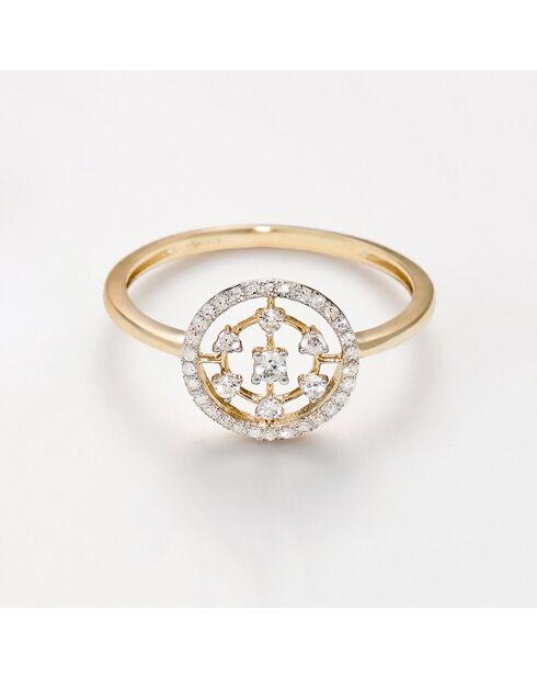 Joeline 0,07 ct diamanten en 0,10 ct witte saffieren geelgouden ring