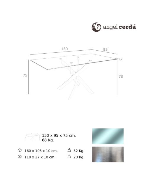 Table de salle à manger plateau  transparent/argenté - 150x95x75 cm