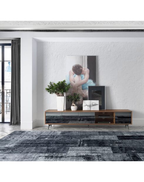 Meuble TV 4 portes noyer/noir  - 240x45x50 cm