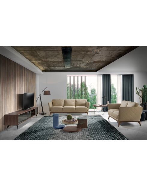 Meuble TV 4 portes noyer/noir  - 240x45x50 cm