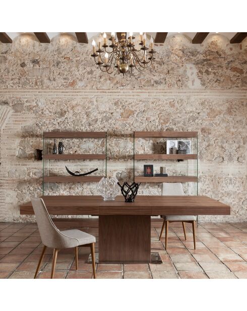 Boekenkast met kant van walnoot/transparant gehard glas - 122x38x183 cm
