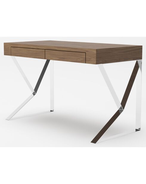 Bureau en bois avec 2 tiroirs noyer/argenté  - 120x61x76 cm