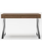 Bureau en bois avec 2 tiroirs noyer/argenté  - 120x61x76 cm