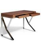 Bureau en bois avec 2 tiroirs noyer/argenté  - 120x61x76 cm