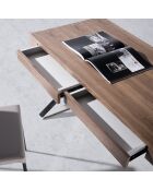 Bureau en bois avec 2 tiroirs noyer/argenté  - 120x61x76 cm