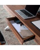 Bureau en bois avec 2 tiroirs noyer/argenté  - 120x61x76 cm