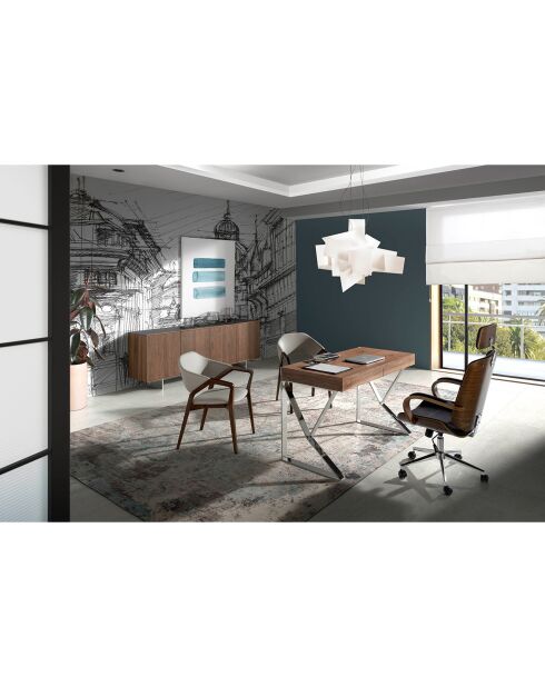 Bureau en bois avec 2 tiroirs noyer/argenté  - 120x61x76 cm