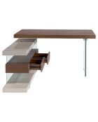 Bureau avec plateau principal et bloc-tiroirs noyer/gris perle - 140x127x75 cm