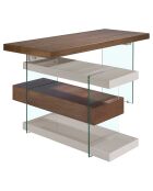 Bureau avec plateau principal et bloc-tiroirs noyer/gris perle - 140x127x75 cm