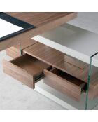 Bureau avec plateau principal et bloc-tiroirs noyer/gris perle - 140x127x75 cm
