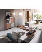Bureau avec plateau principal et bloc-tiroirs noyer/gris perle - 140x127x75 cm