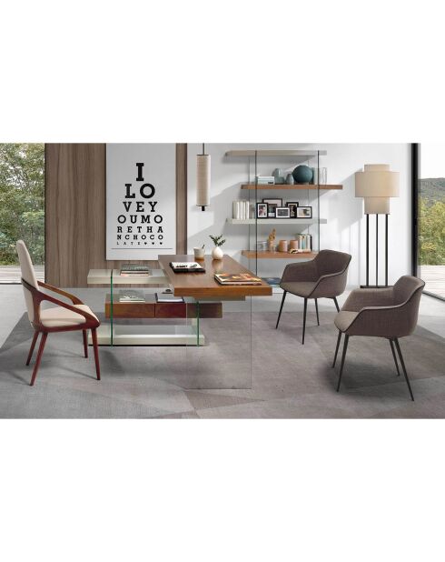 Bureau avec plateau principal et bloc-tiroirs noyer/gris perle - 140x127x75 cm