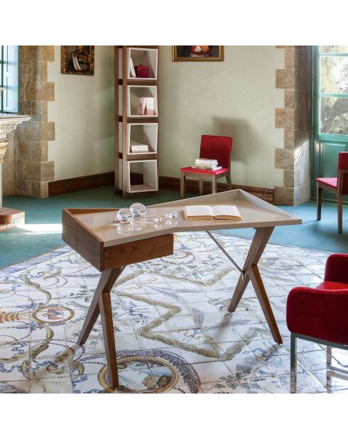 Bureau avec tiroir latéral noyer/blanc - 120x60x81 cm