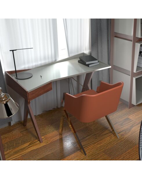 Bureau avec tiroir latéral noyer/blanc - 120x60x81 cm