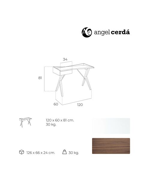Bureau avec tiroir latéral noyer/blanc - 120x60x81 cm