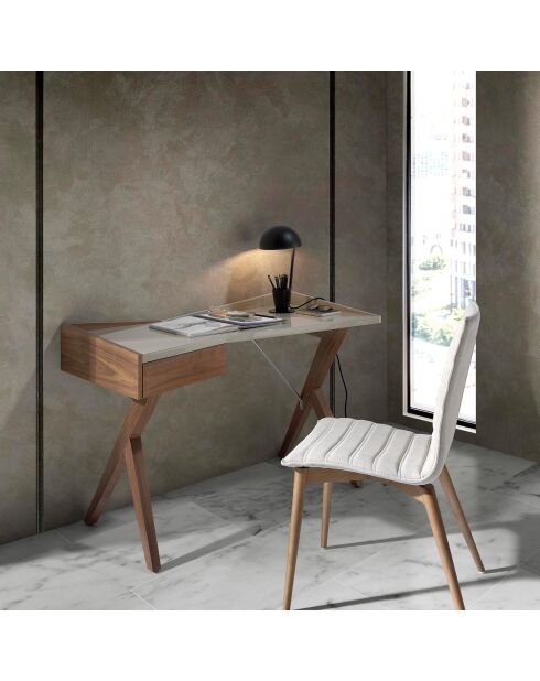 Schreibtisch mit Seitenschublade Nussbaum/weiß - 120x60x81 cm