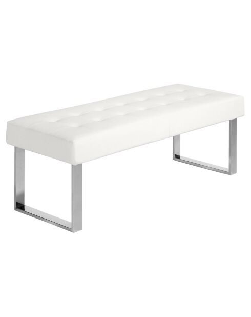 Banc similicuir et pieds en acier blanc - 120x45x42 cm