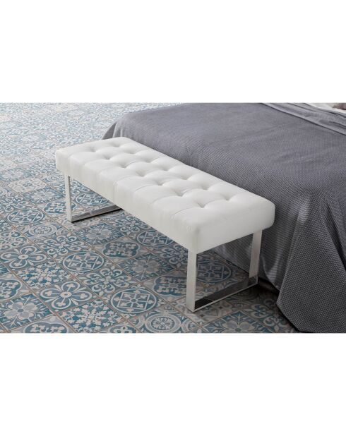 Panca in ecopelle e gambe in acciaio bianco - 120x45x42 cm