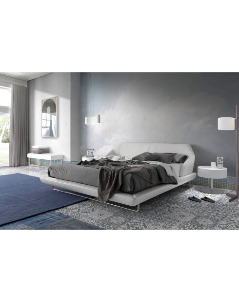 Banc similicuir et pieds en acier blanc - 120x45x42 cm