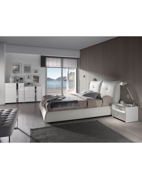 Panca in ecopelle e gambe in acciaio bianco - 120x45x42 cm