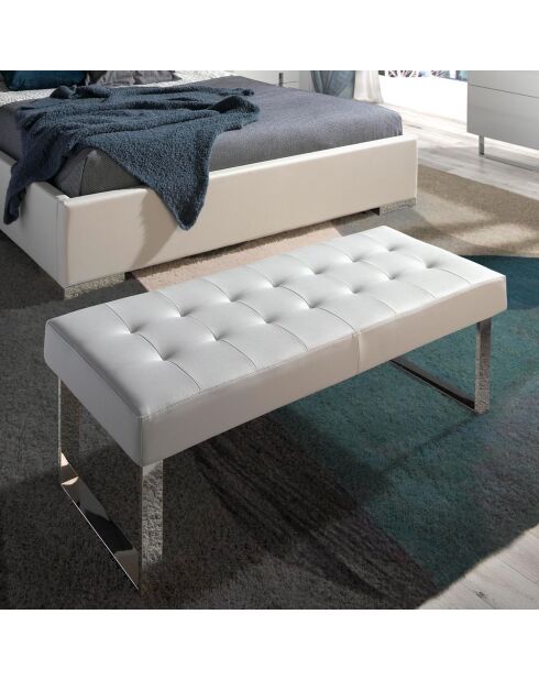 Banc similicuir et pieds en acier blanc - 120x45x42 cm