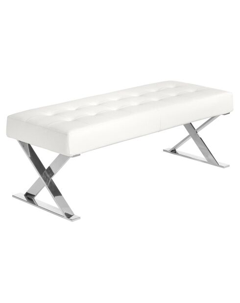 Banc similicuir et pieds acier blanc - 120x45x42 cm