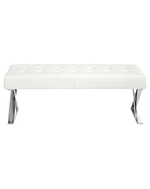 Banc similicuir et pieds acier blanc - 120x45x42 cm