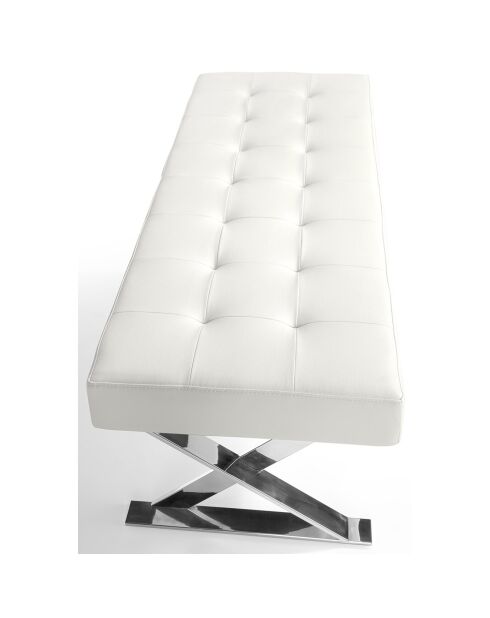 Banc similicuir et pieds acier blanc - 120x45x42 cm
