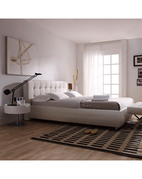 Banc similicuir et pieds acier blanc - 120x45x42 cm