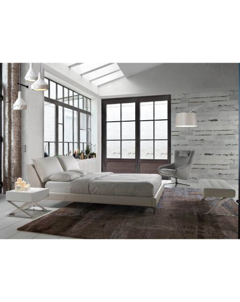 Banc similicuir et pieds acier blanc - 120x45x42 cm