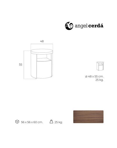 Nachtkastje met walnoot/zwarte lade - 48x48x55 cm